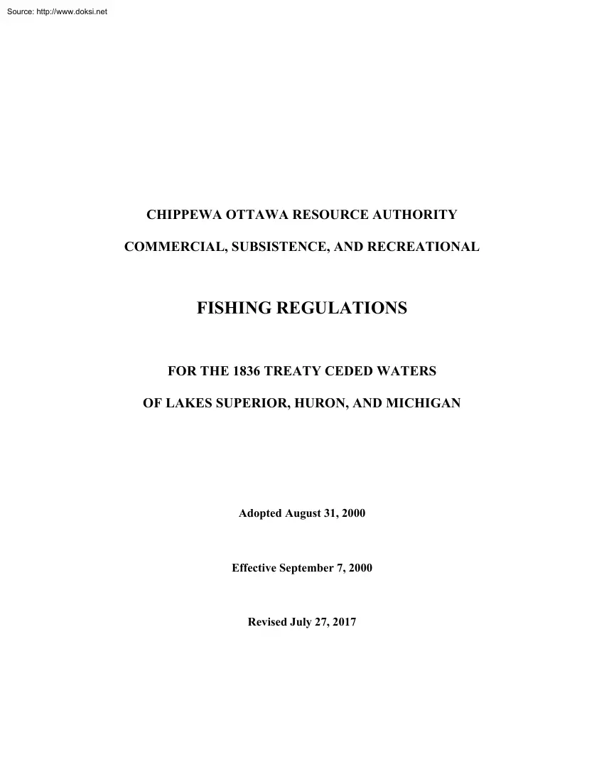 Fishing Regulations for the 1836 Treaty Ceded Water of Lakes Superior, Huron, and Michigan