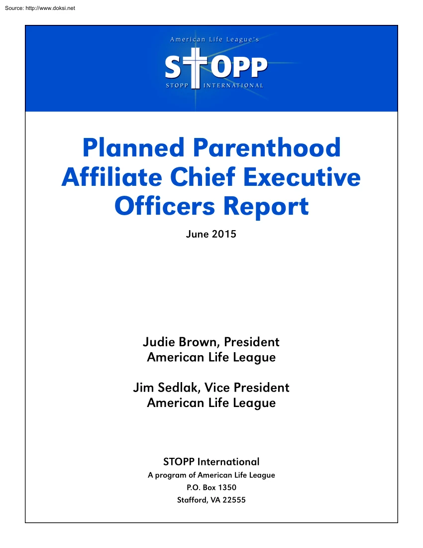 Planned Parenthood Affiliate Chief Executive Officers Report
