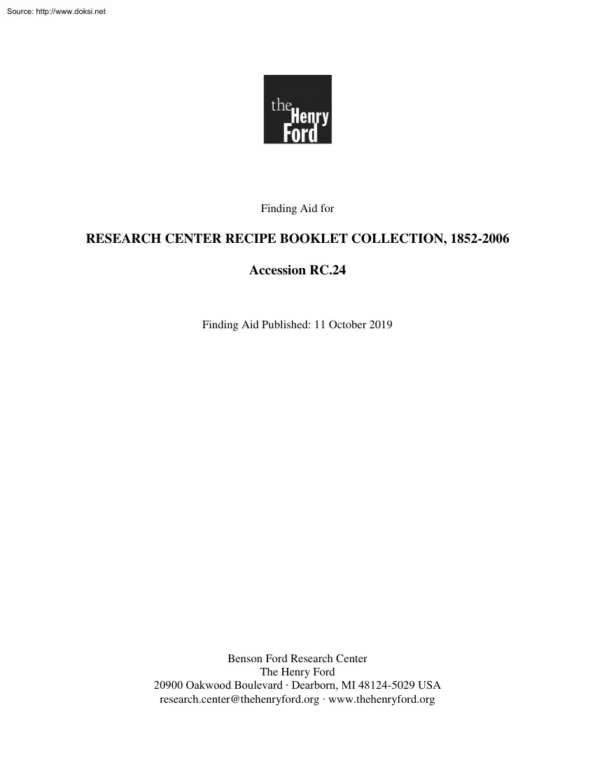Finding Aid for Research Center Booklet Collection, 1852-2006