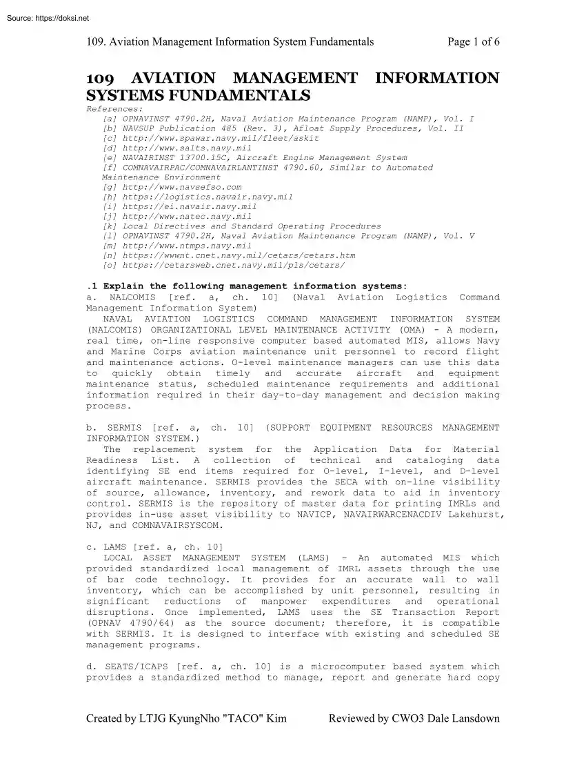 109 Aviation Management Information Systems Fundamentals