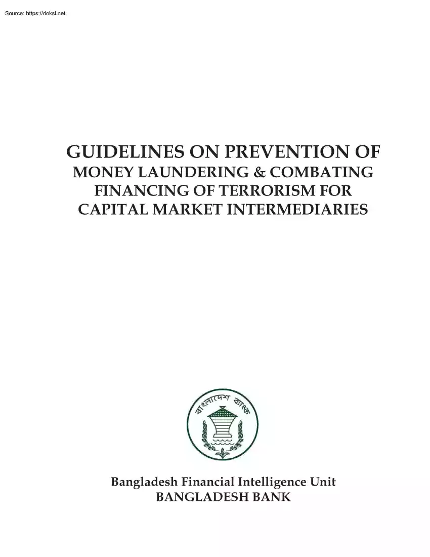 Guidelines on Prevention of Money Laundering and Combatting Financing of Terrorism for Capital Market Intermediaries