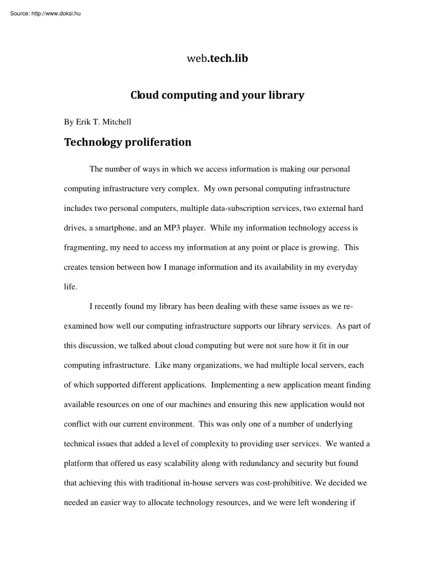 Erik Mitchell - Cloud computing and your library