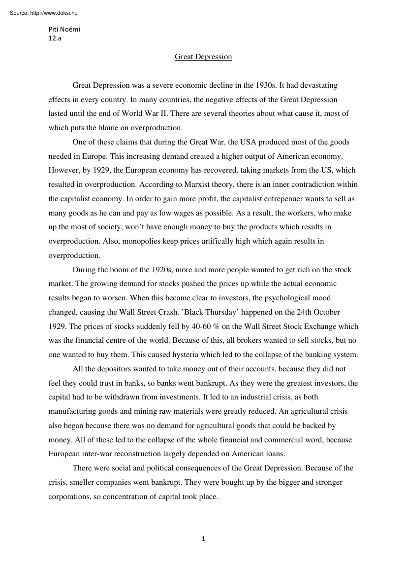 Piti Noémi - Great depression