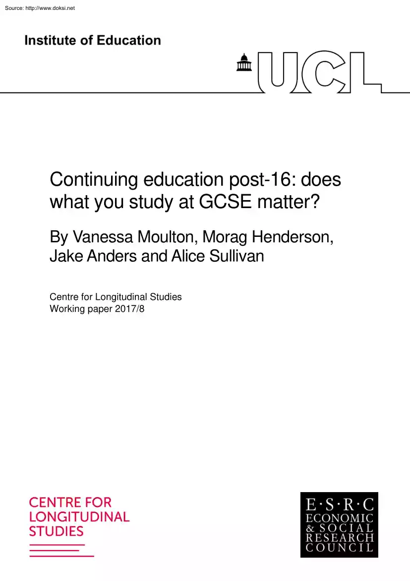 Vanessa Moulton - Continuing Education, Does What you Study at GCSE Matter
