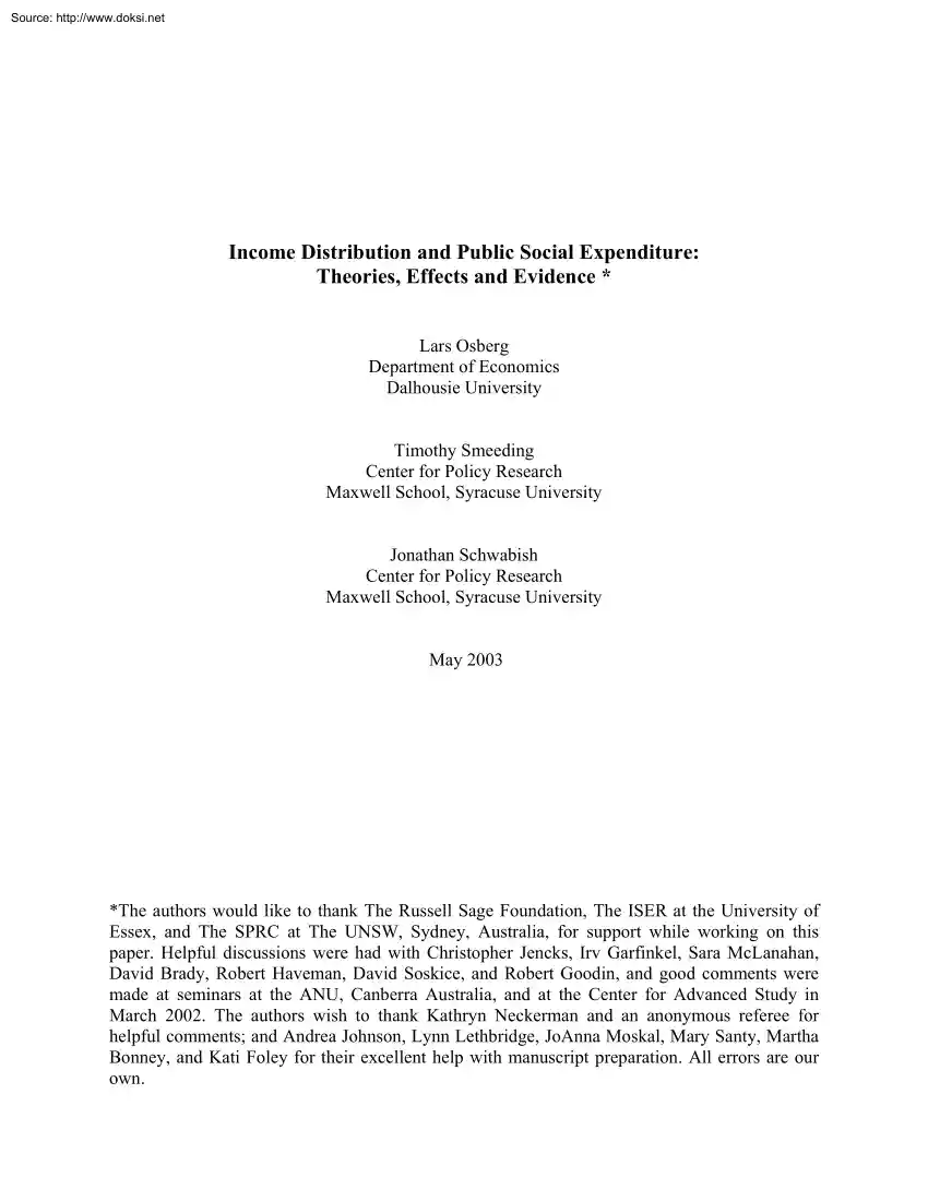 Lars-Timothy-Jonathan - Income Distribution and Public Social Expenditure, Theories, Effects and Evidence