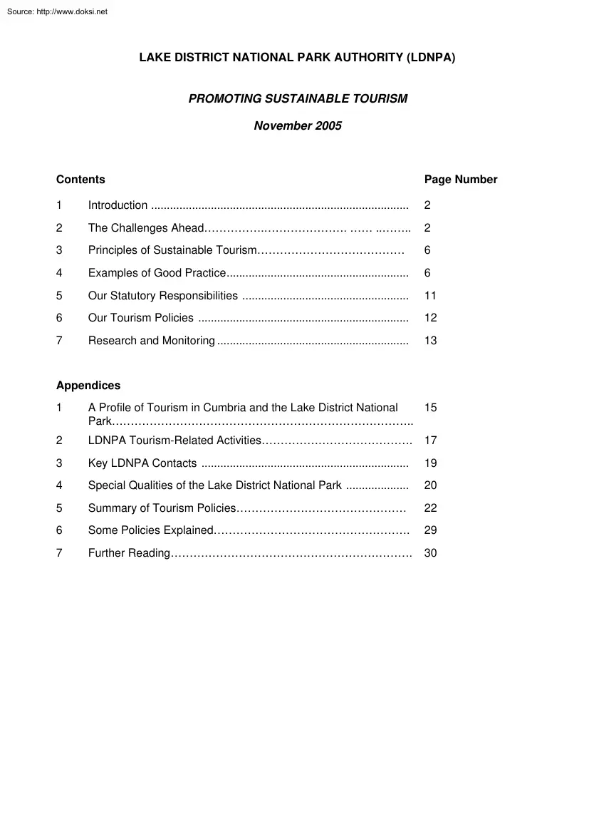 Lake District National Park Authority, Promoting Sustainable Tourism