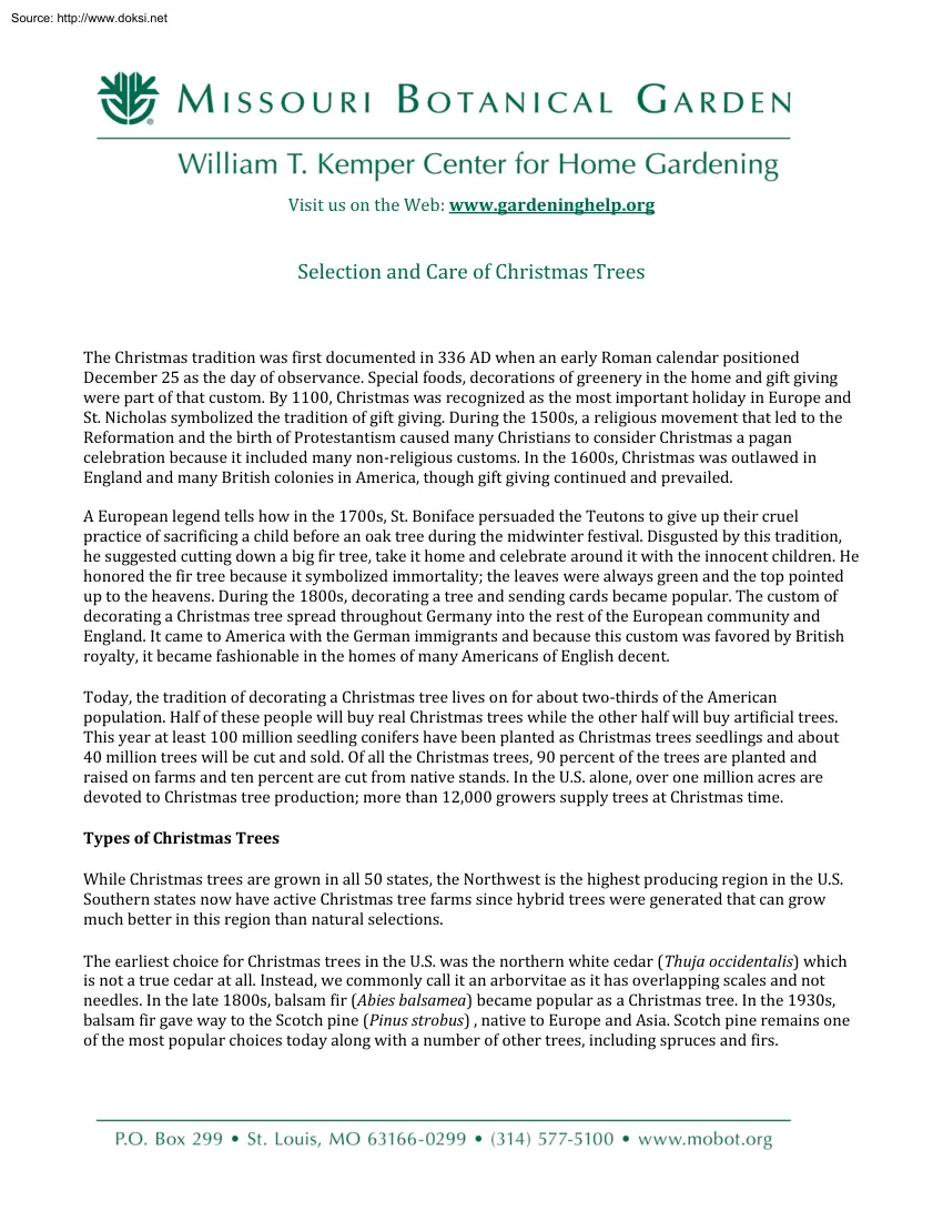 Selection and Care of Christmas Trees