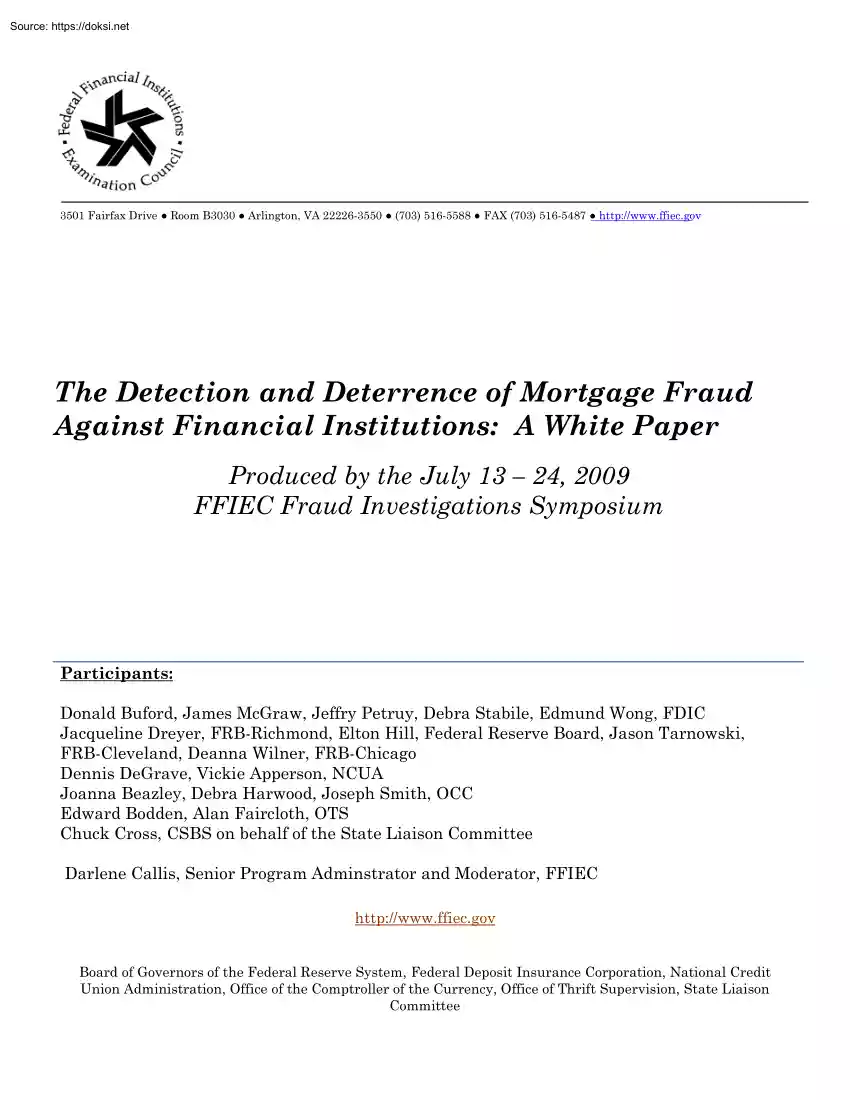 The Detection and Deterrence of Mortgage Fraud Against Financial Institutions