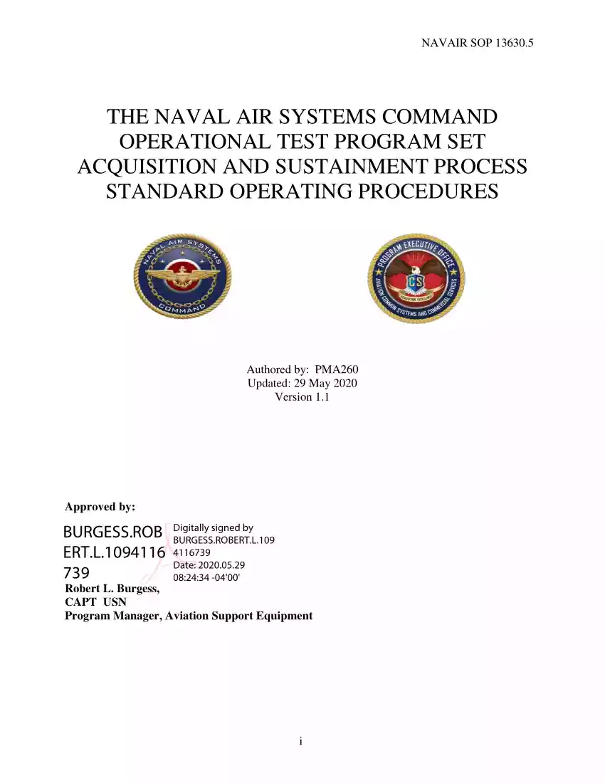 The Naval Air Systems Command Operational Test Program Set Acquisition and Sustainment Process Standard Operating Procedures