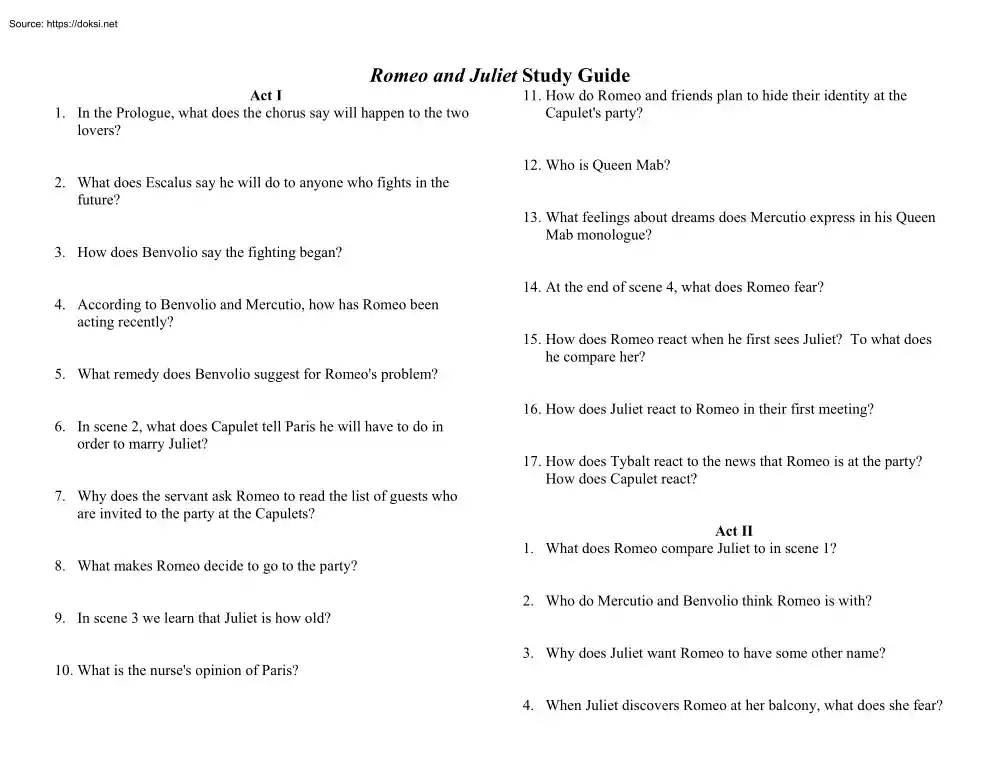 Romeo and Juliet Study Guide 2