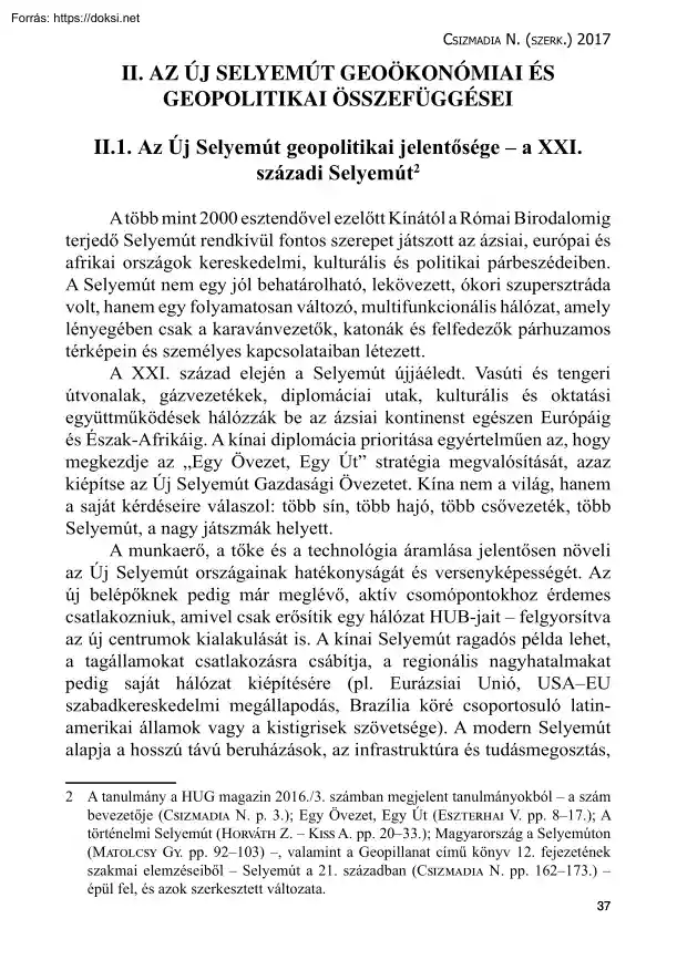 Csizmadia N. - Az új selyemút geoökonómiai és geopolitikai összefüggései