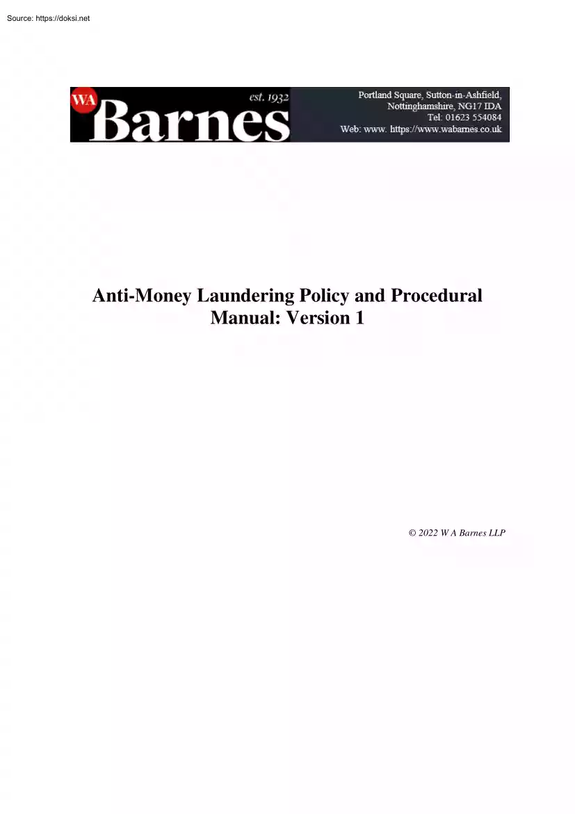 Anti-Money Laundering Policy and Procedural