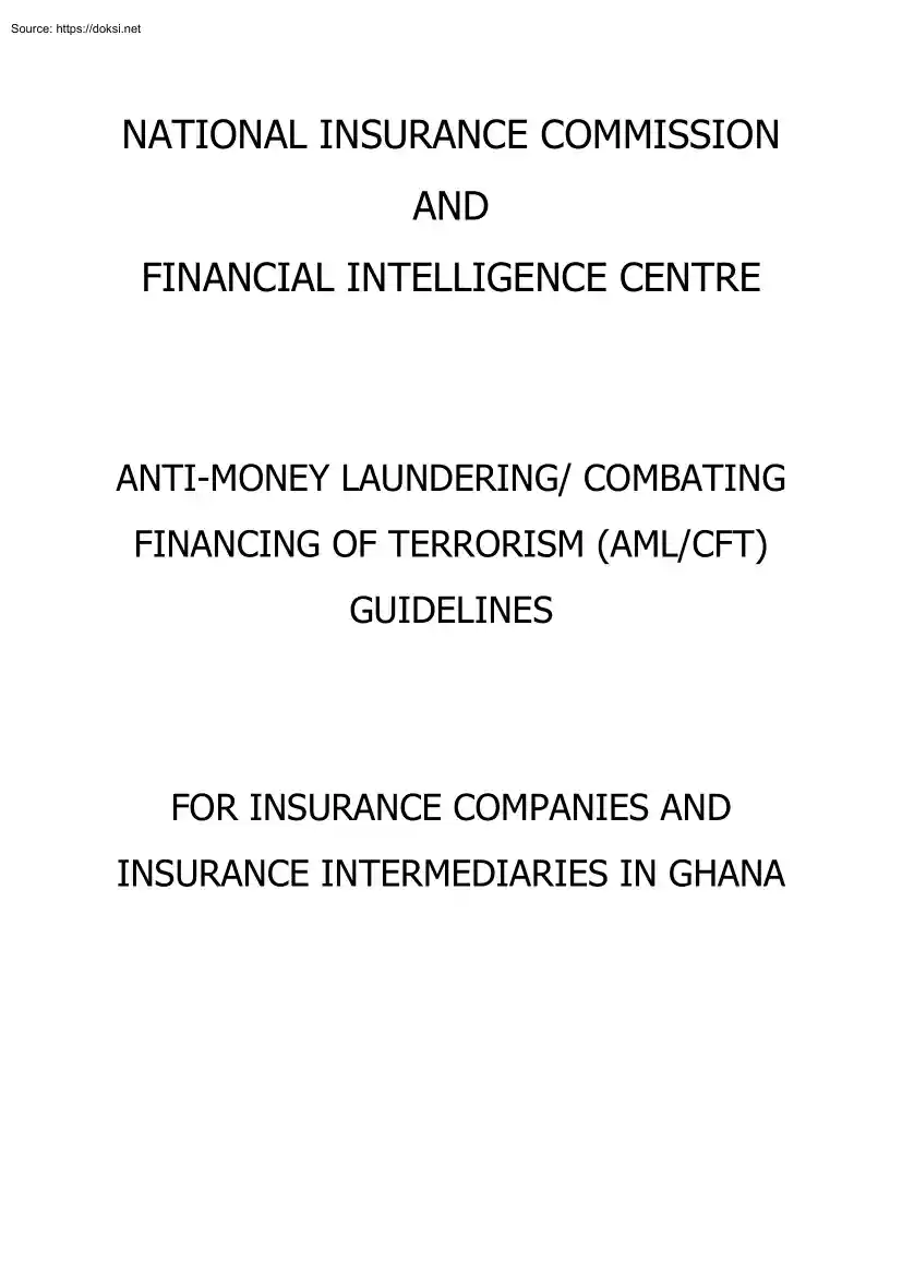 Anti Money Laundering and Combatting Financing of Terrorism Guidelines for Insurance Intermediaries in Ghana