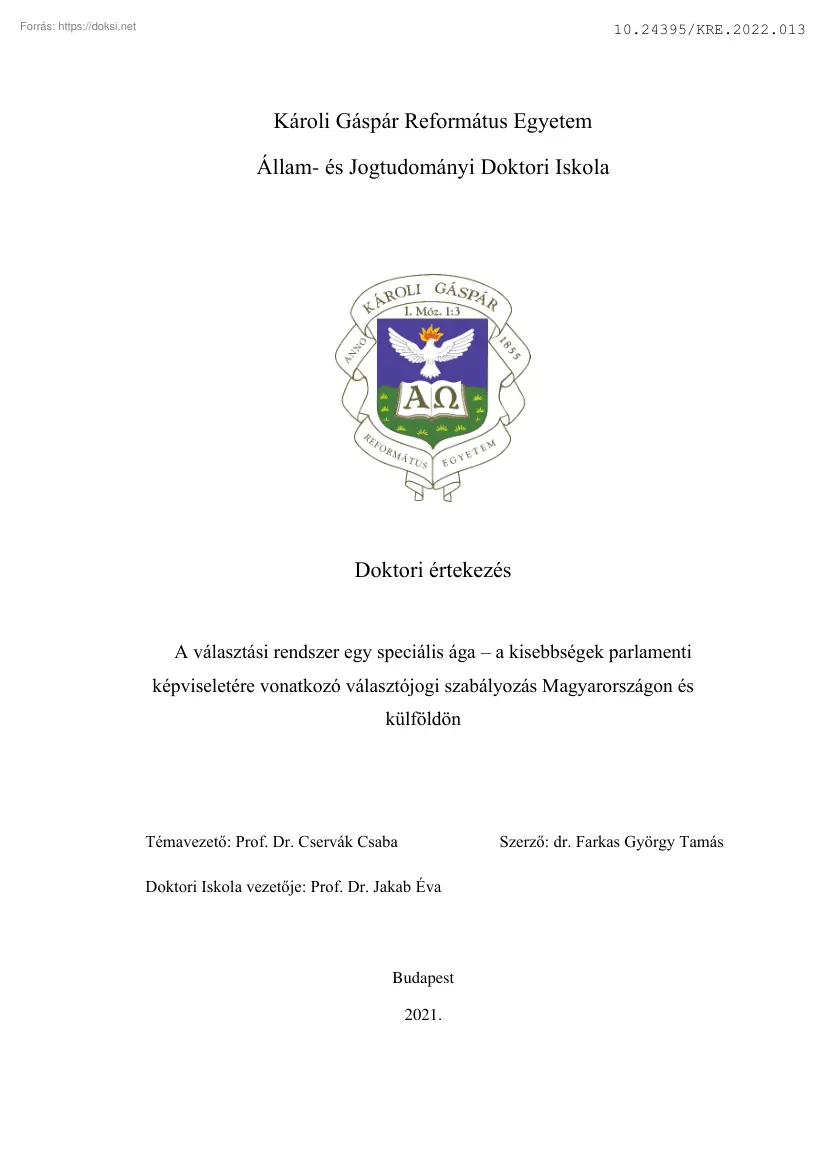 dr. Farkas György Tamás - A választási rendszer egy speciális ága, a kisebbségek parlamenti