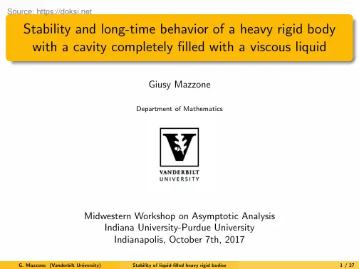 Stability and long-time behavior of a heavy rigid body with a cavity completely filled with a
