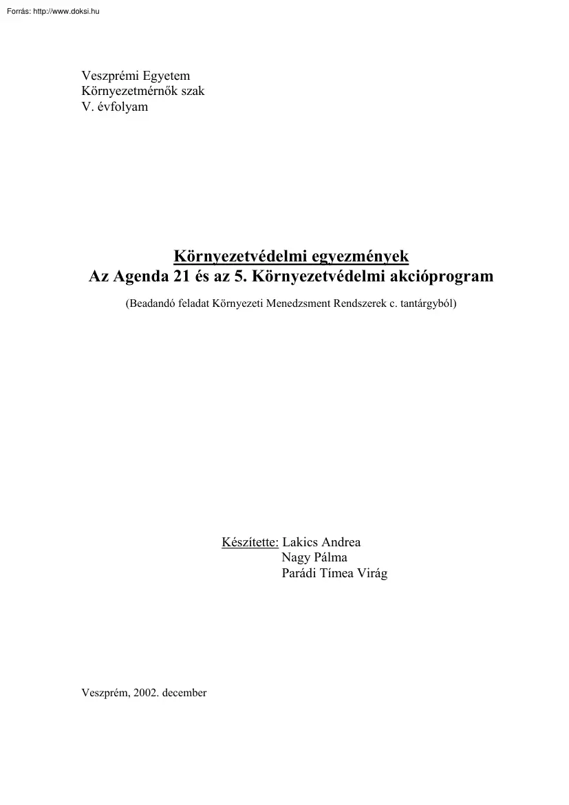 Lakics-Nagy-Parádi - Az Agenda 21 és az 5. Környezetvédelmi akcióprogram