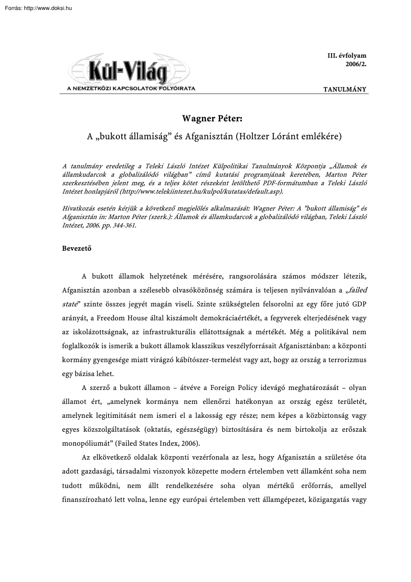 Wagner Péter - A bukott államiság és Afganisztán