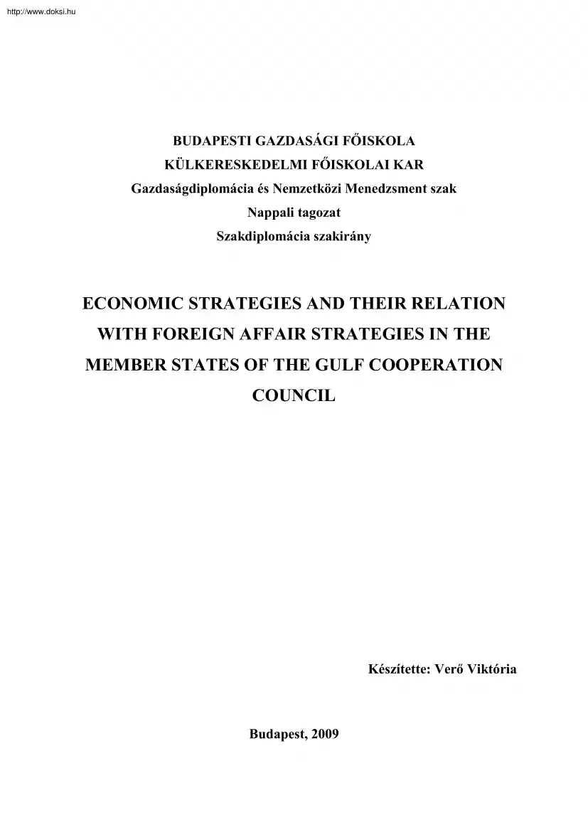 Verő Viktória - Economic strategies and their relation with foreign affair strategies in the member states of the gulf cooperation council