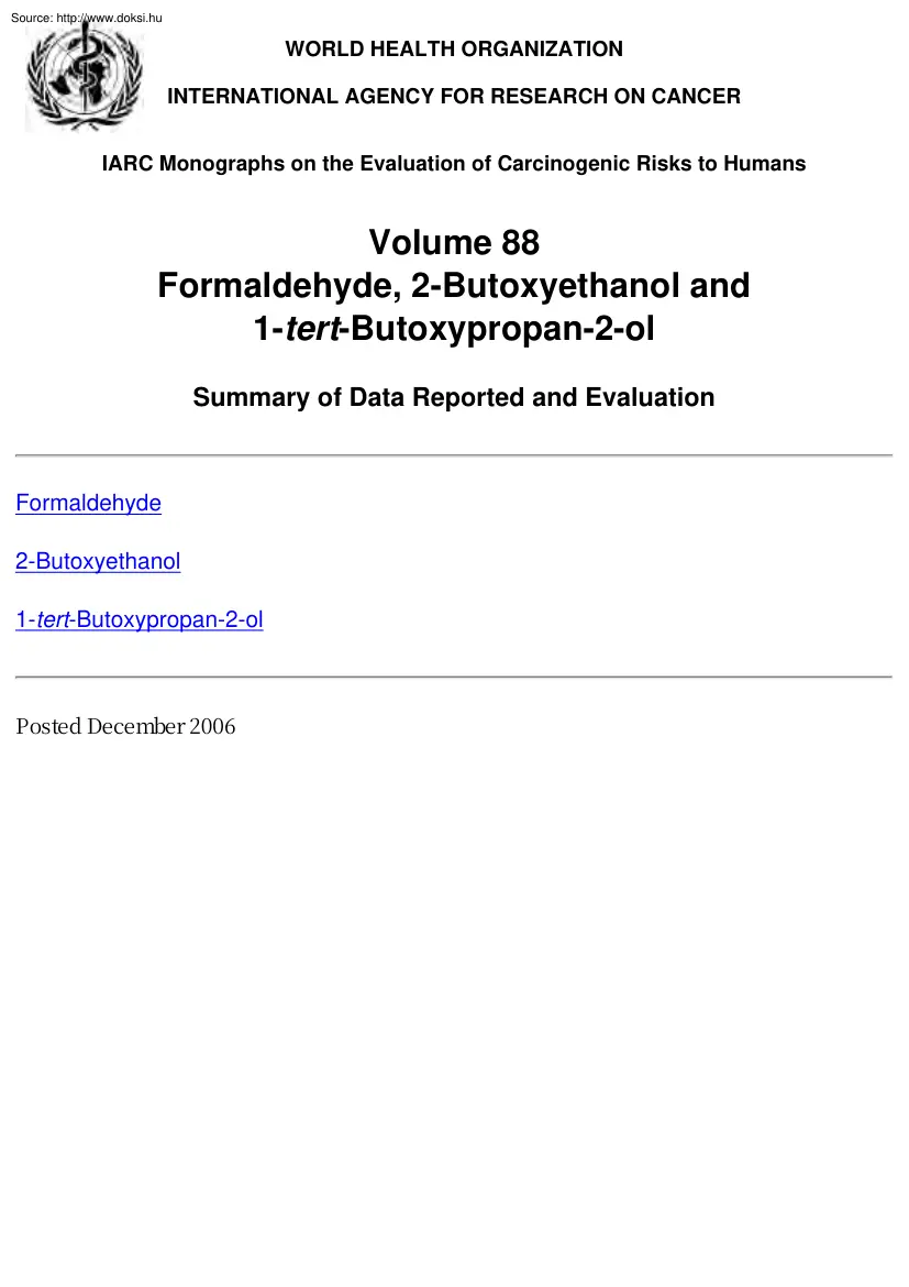 Volume 88 Formaldehyde, 2 Butoxyethanol and 1 tert Butoxypropan 2 ol