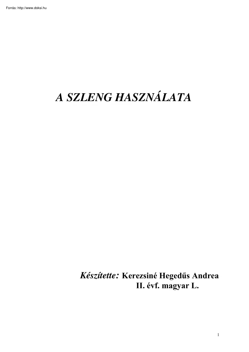 Kerezsiné Hegedűs Andrea - A szleng használata