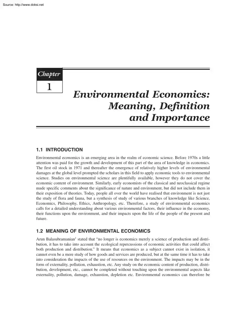 Environmental Economics, Meaning, Definition and Importance