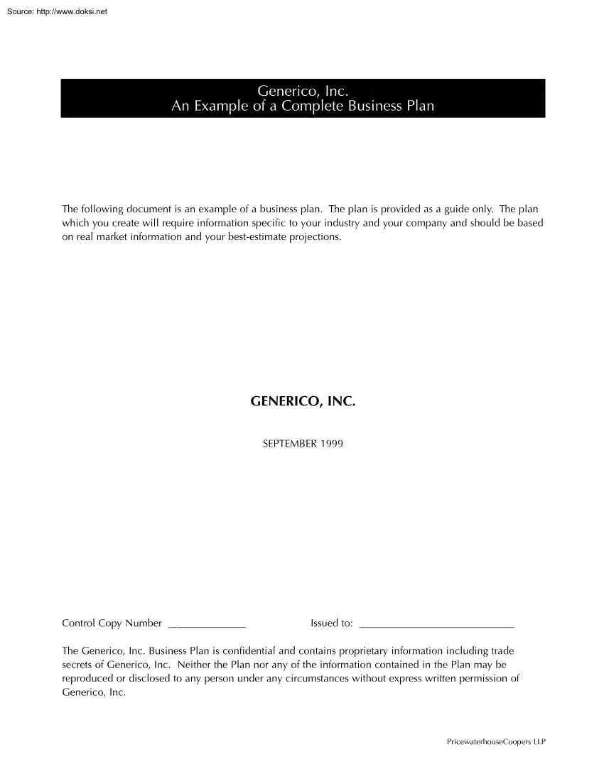 Generico Inc, An Example of a Complete Business Plan