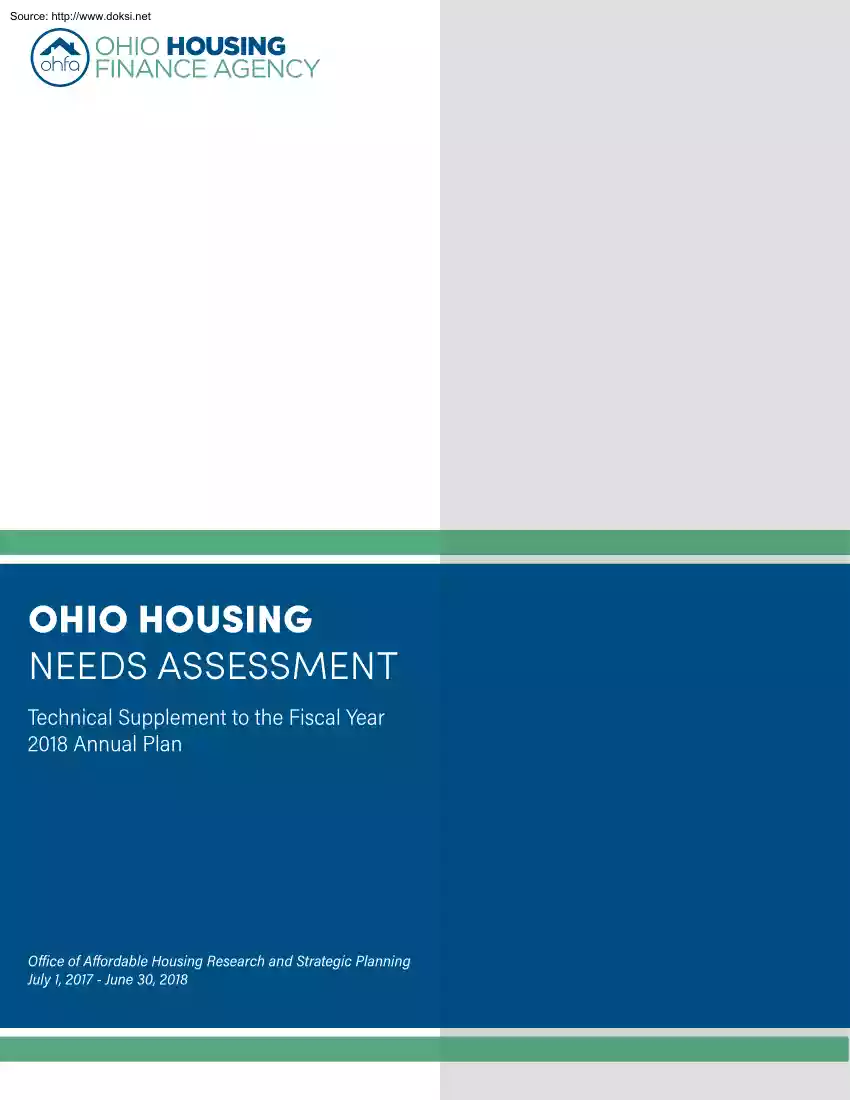 Ohio Housing Needs Assessment, Technical Supplement to the Fiscal Year, 2018 Annual Plan
