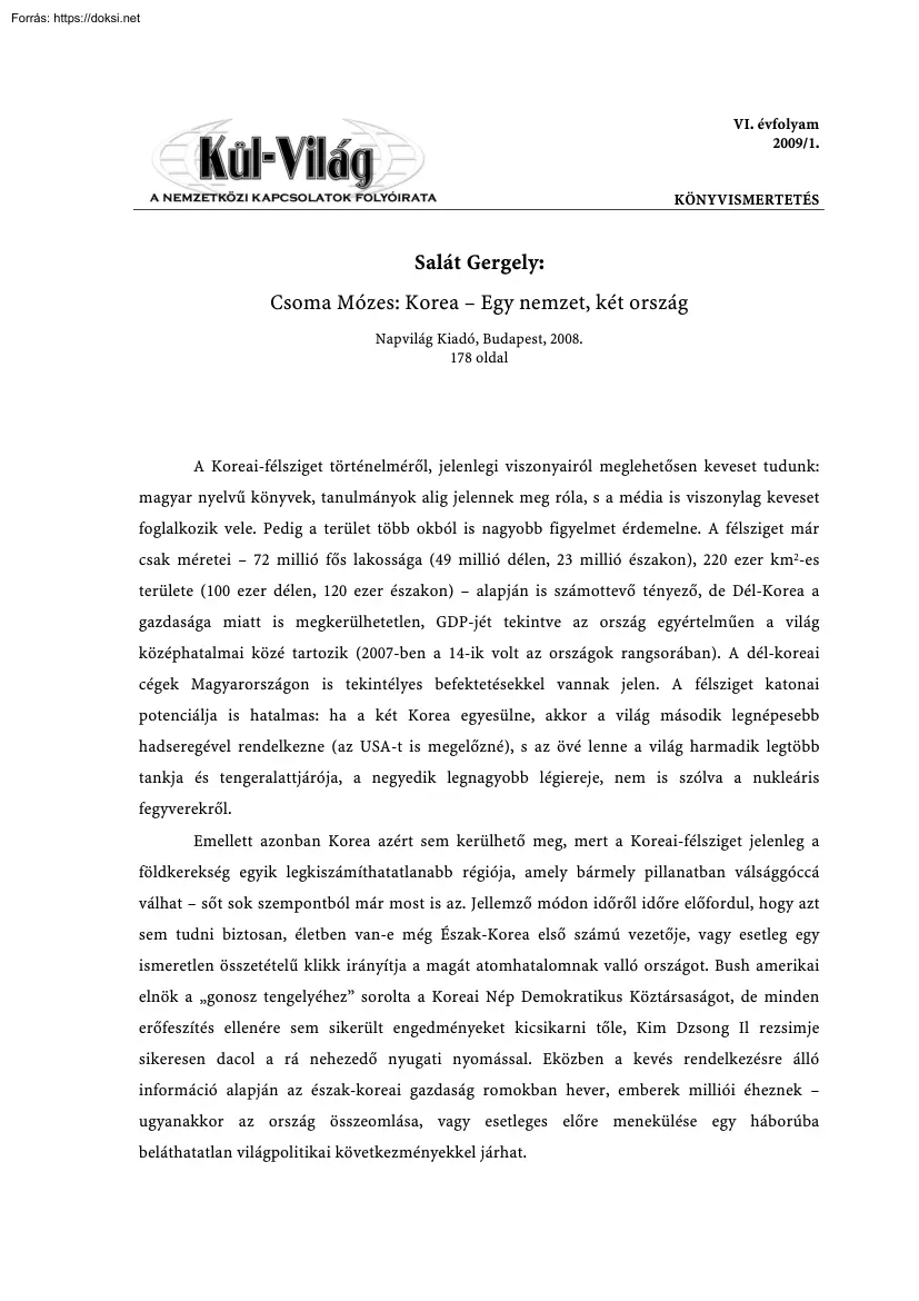 Salát Gergely - Csoma Mózes, Korea – Egy nemzet, két ország