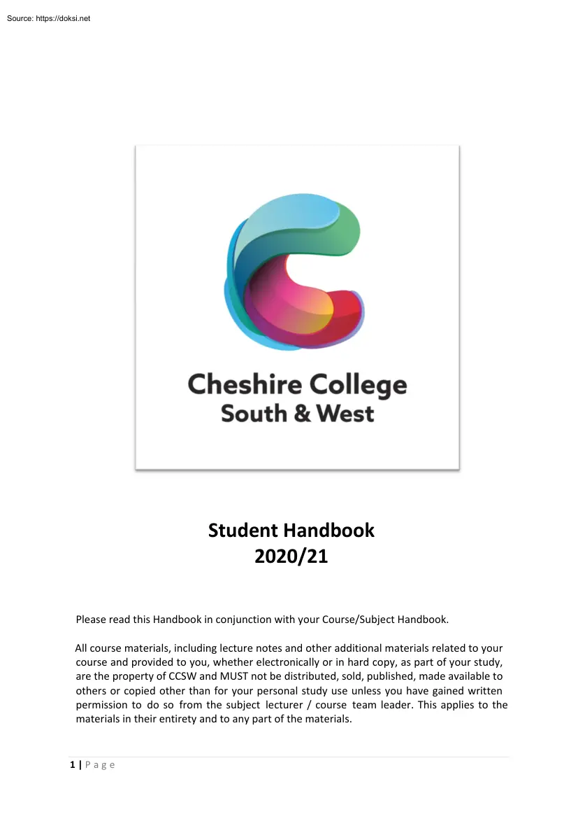 Cheshire College South and West, Student Handbook