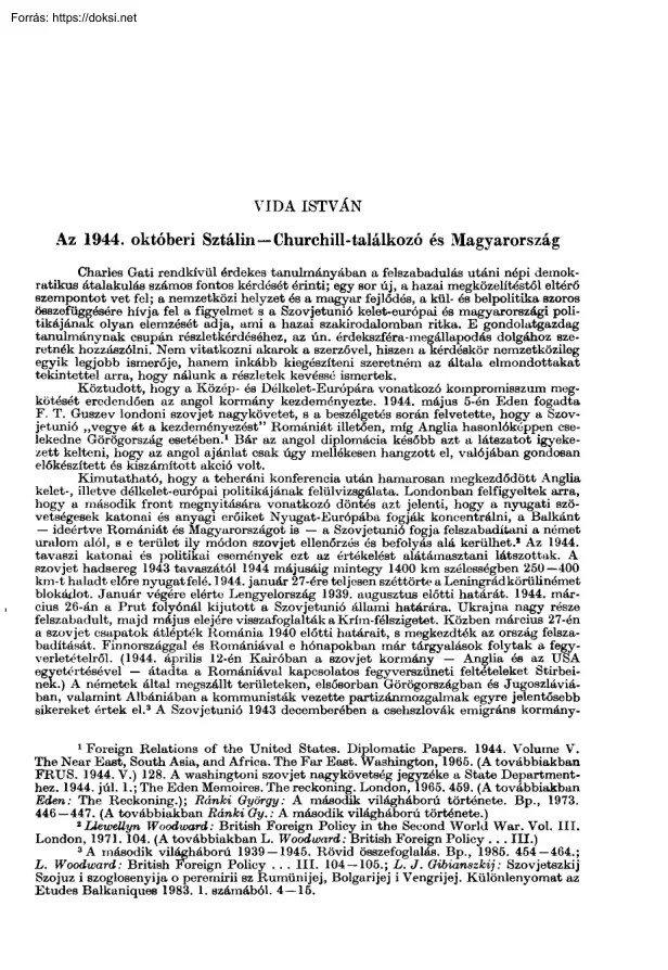 Vida István - Az 1944. októberi Sztálin-Churchill-találkozó és Magyarország