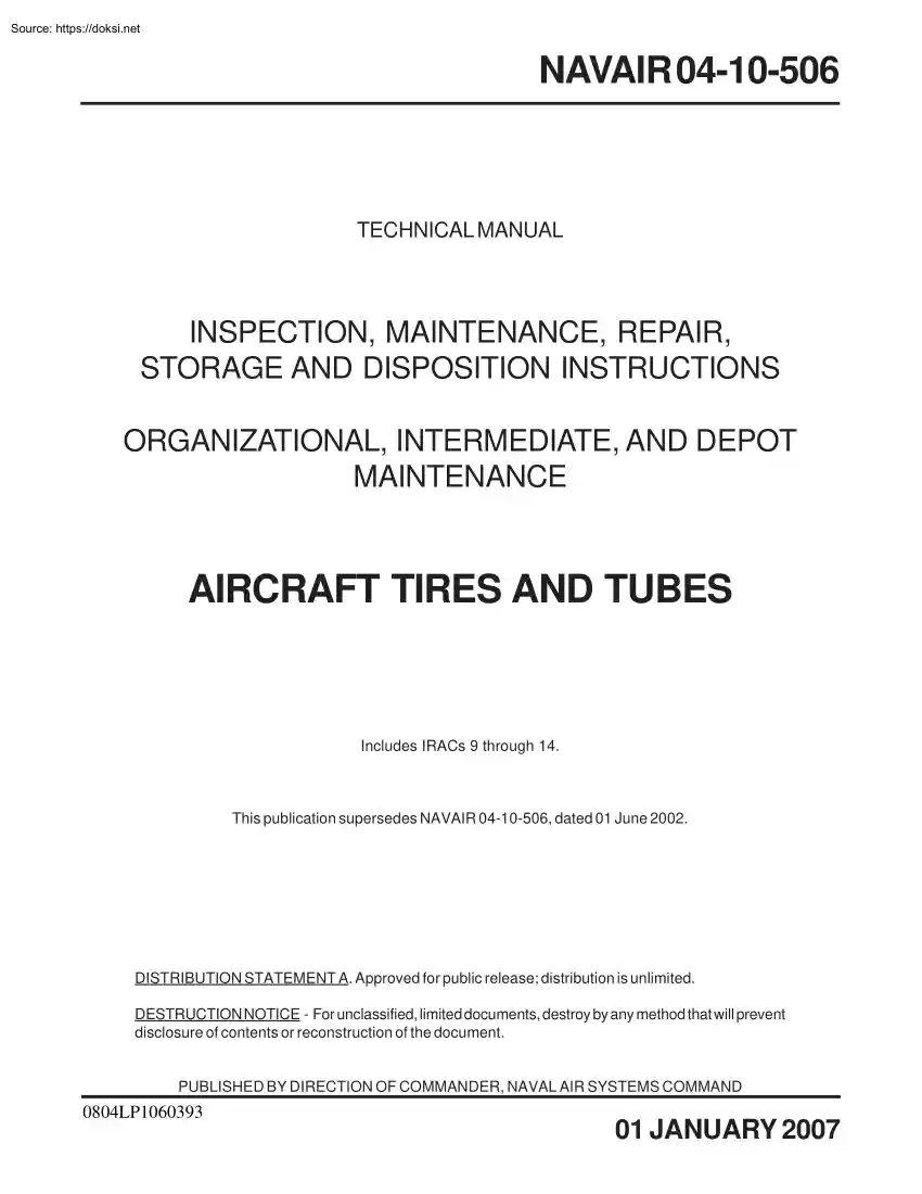 Aircraft Tires and Tubes, NAVAIR 04-10-506