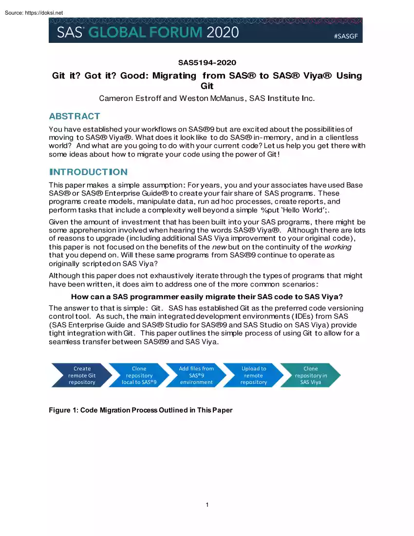 Git it, Got it, Good, Migrating from SAS to SAS Viya Using Git