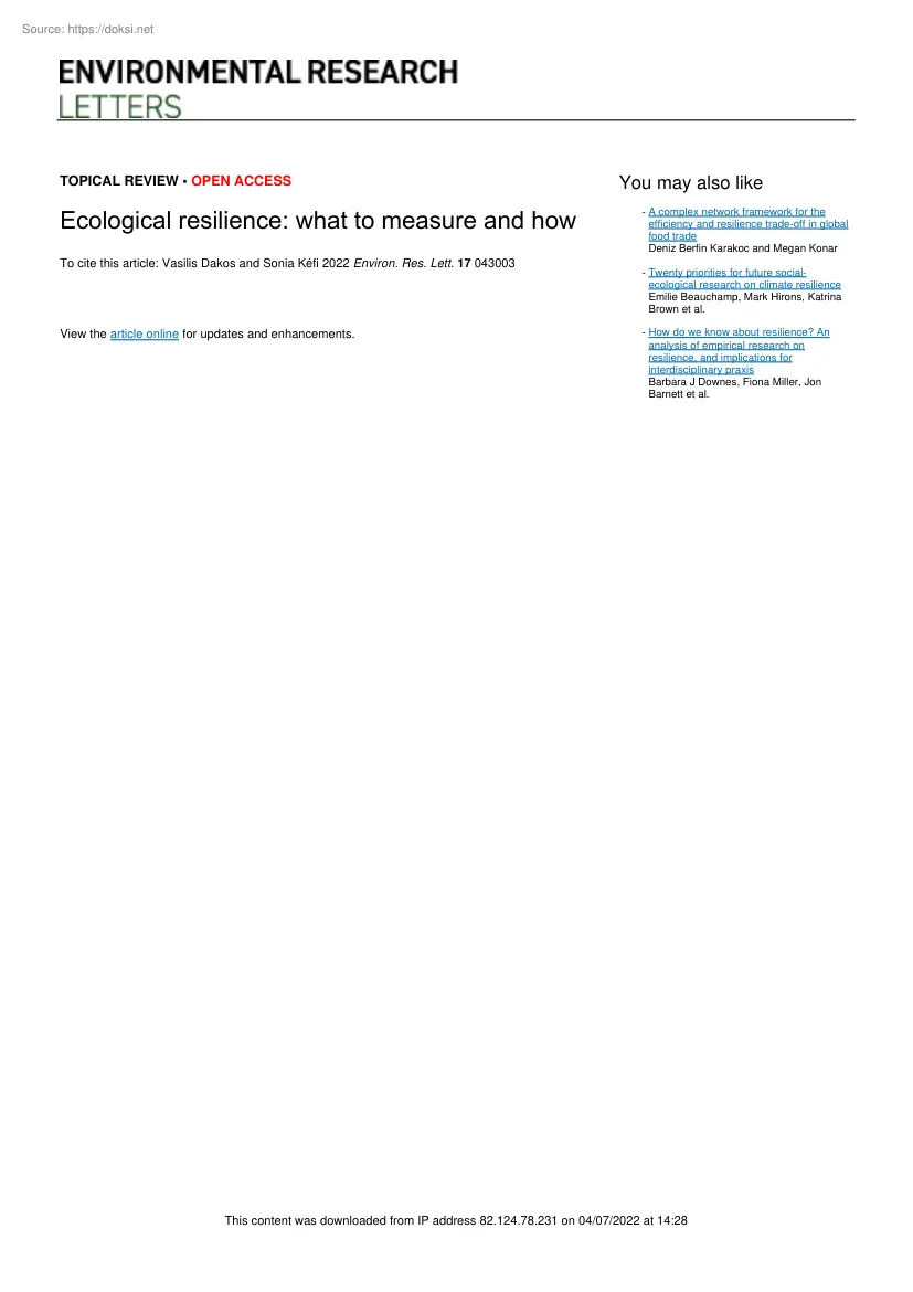 Ecological resilience, what to measure and how