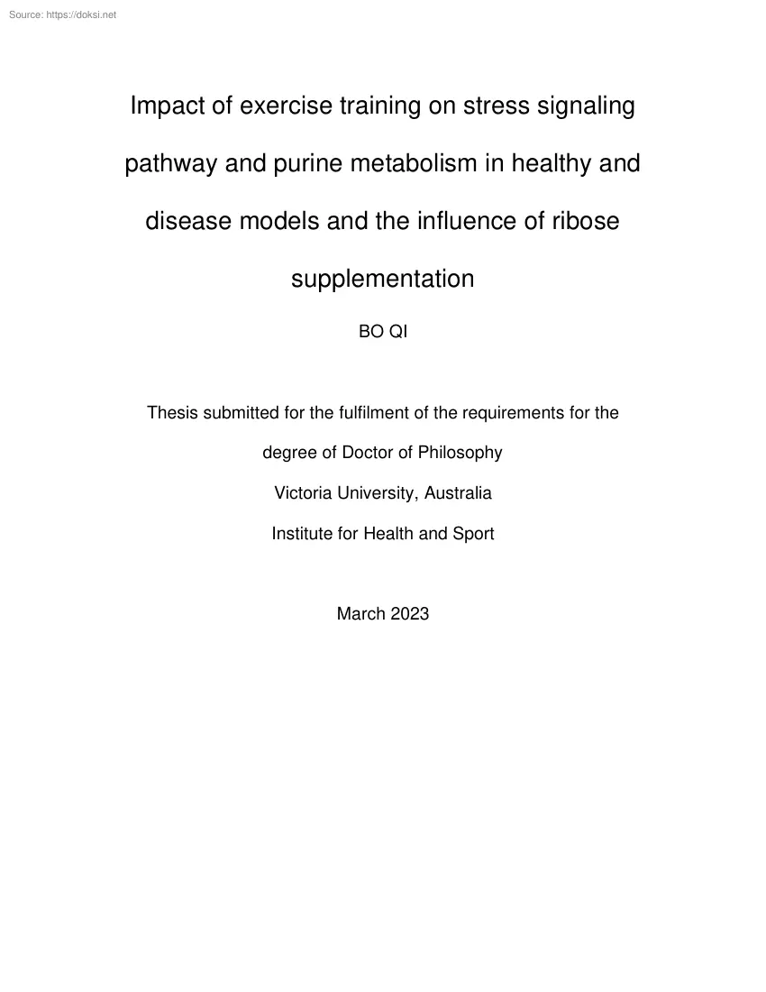 Bo Qi - Impact of exercise training on stress signaling pathway and purine metabolism in healthy