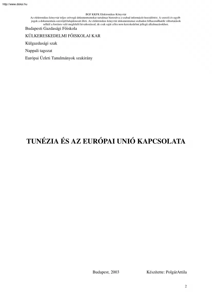 Polgár Attila - Tunézia és az Európai Unió kapcsolata