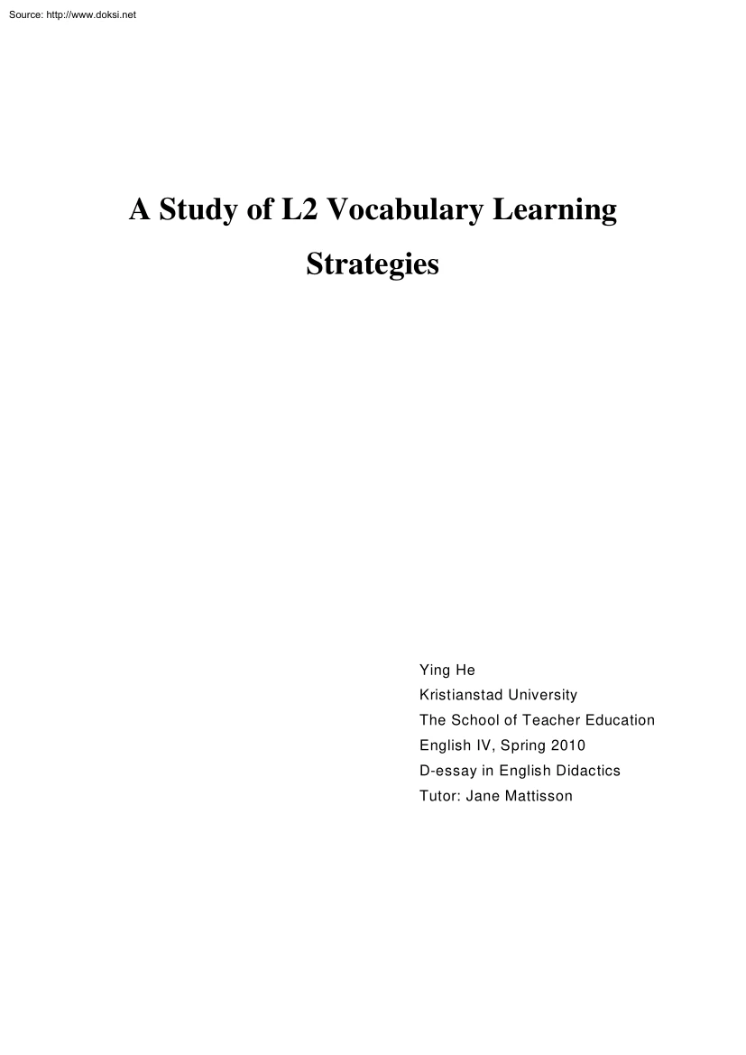 Ying He - A Study of L2 Vocabulary Learning Strategies