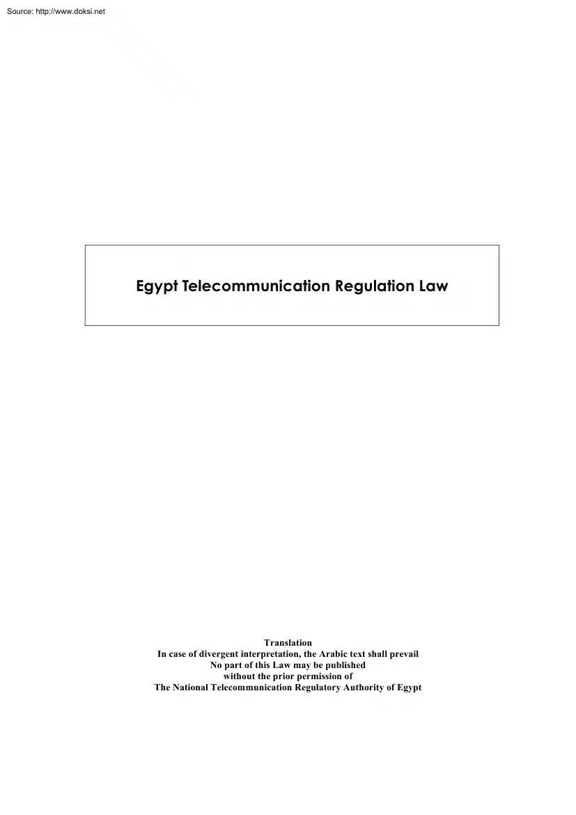 Egypt Telecommunication Regulation Law