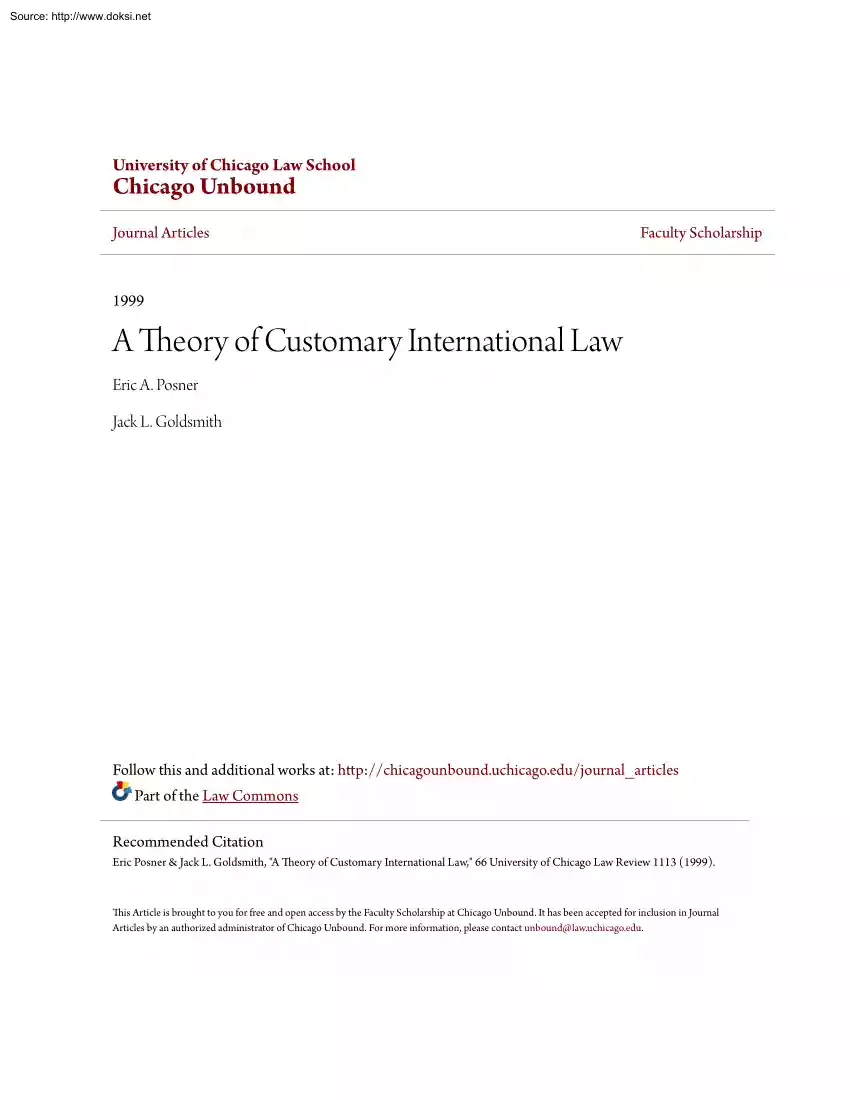 Posner-Goldsmith - A Theory of Customary International Law