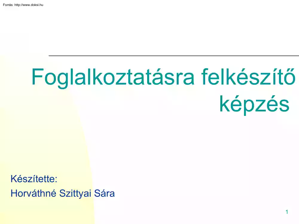 Horváthné Szittyai Sára - Foglalkoztatásra felkészítő képzés