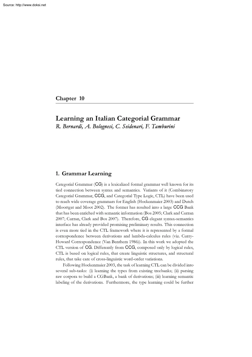 Bernardi-Bolognesi-Seidenari - Learning an Italian Categorial Grammar