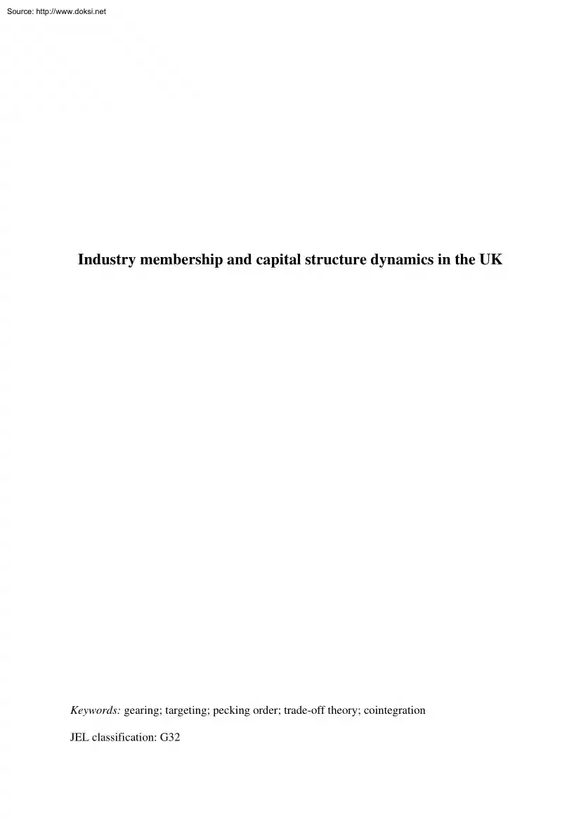Industry Membership and Capital Structure Dynamics in the UK