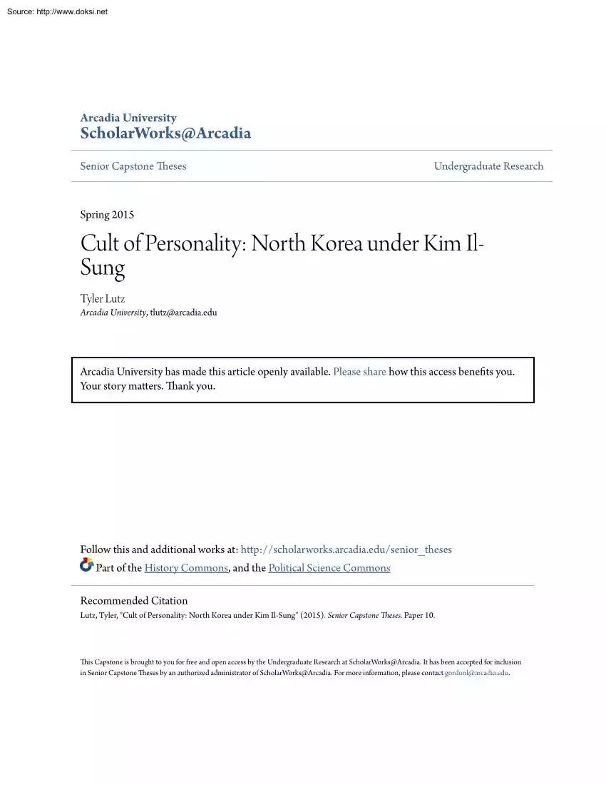 Tyler Lutz - Cult of Personality, North Korea under Kim Il Sung