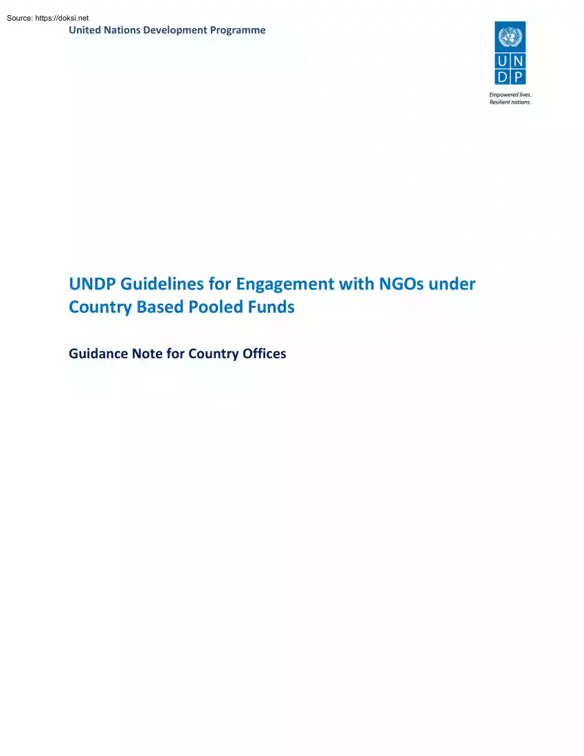 UNDP Guidelines for Engagement with NGOs under Country Based Pooled Funds