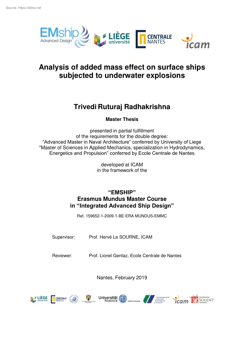 Trivedi Ruturaj Radhakrishna - Analysis of added mass effect on surface ships subjected to