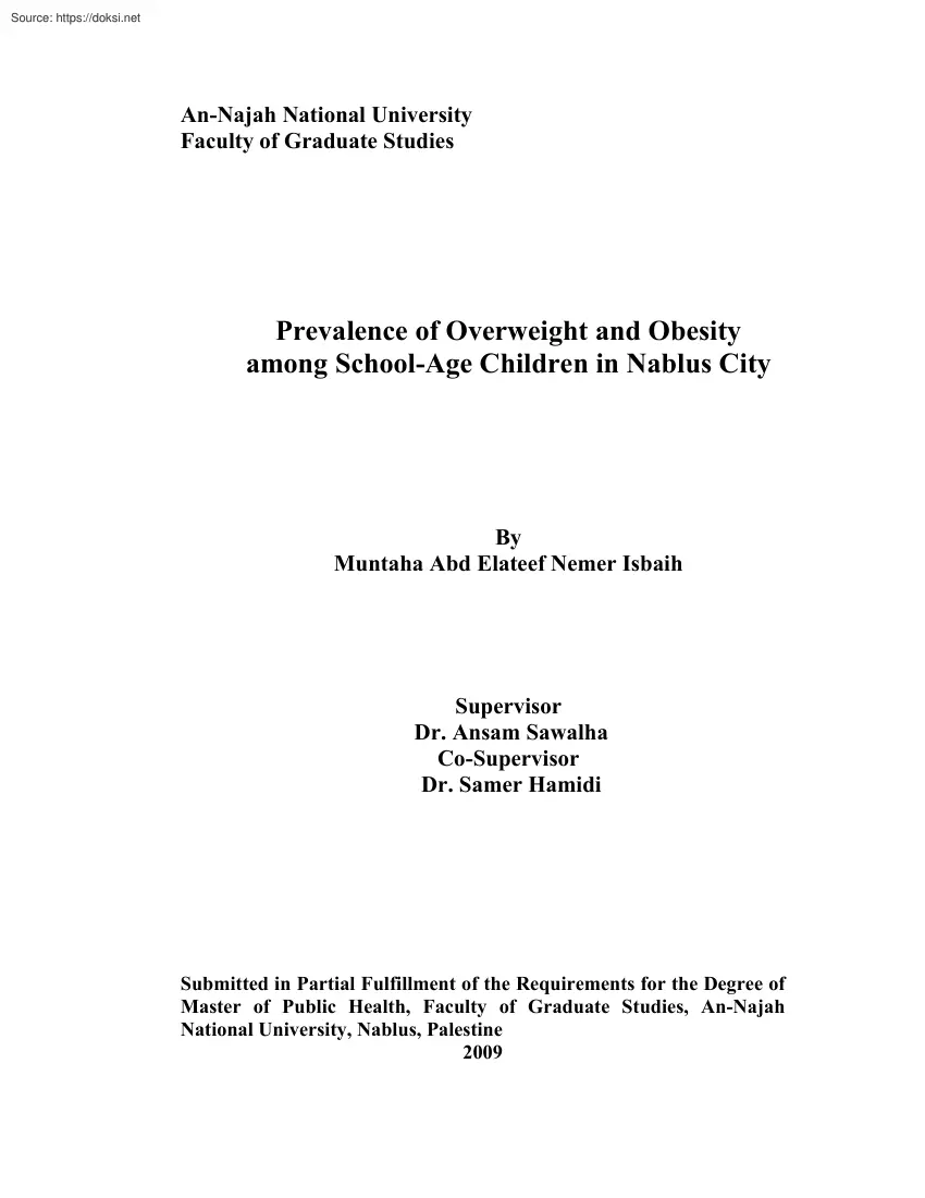 Muntaha Abd Elateef Nemer Isbaih - Prevalence of Overweight and Obesity among School-Age Children