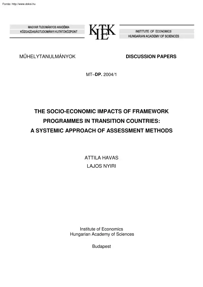 Havas-Nyiri - The socio-economic impacts of framework programmes in transition countries