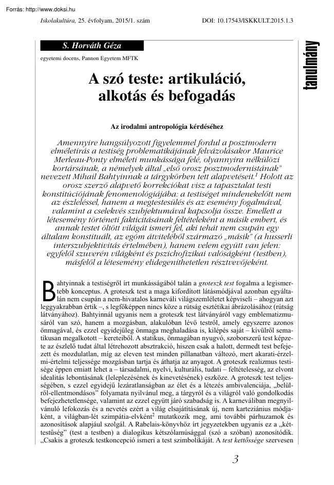 S. Horváth Géza - A szó teste