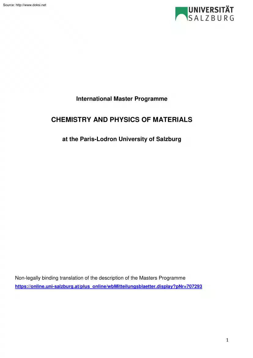 Chemistry and Physics of Materials