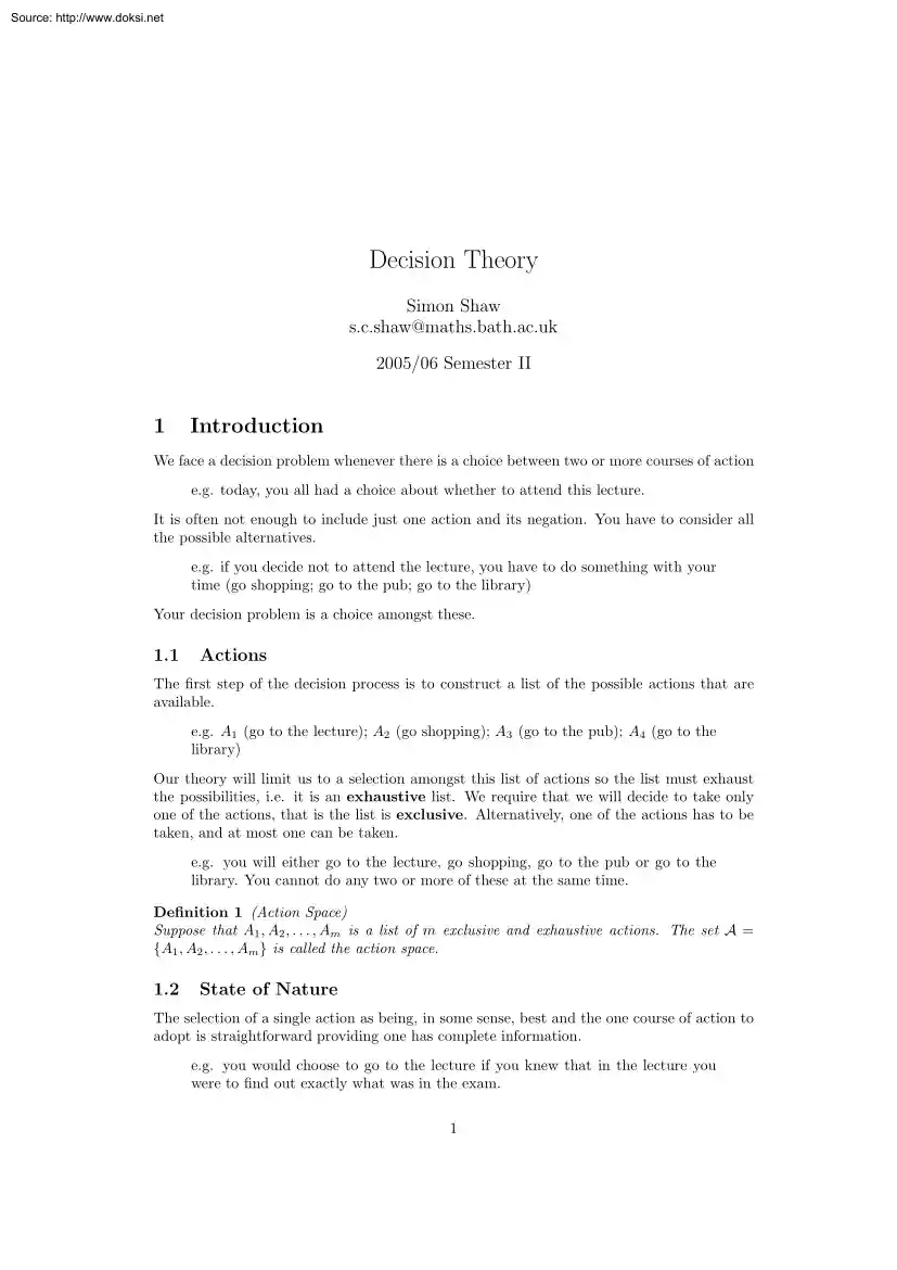 Simon Shaw - Decision Theory