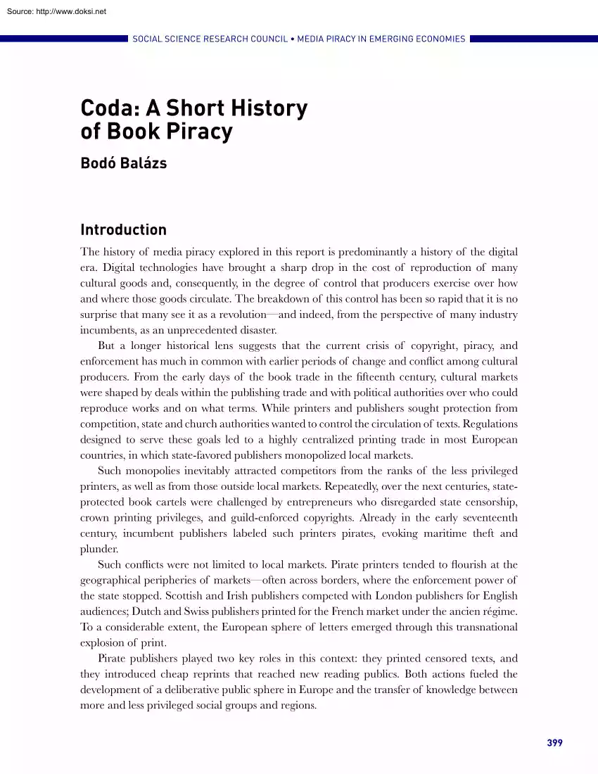 Bodó Balázs - Coda, A Short History of Book Piracy